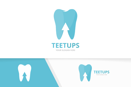 Vector tooth and arrow up logo combination. Dental and growth symbol or icon. Unique dentist and upload logotype design template.のイラスト素材