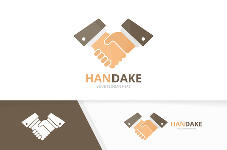 Vector handshake logo combination. Partnership symbol or icon. Unique hand logotype design template.のイラスト素材