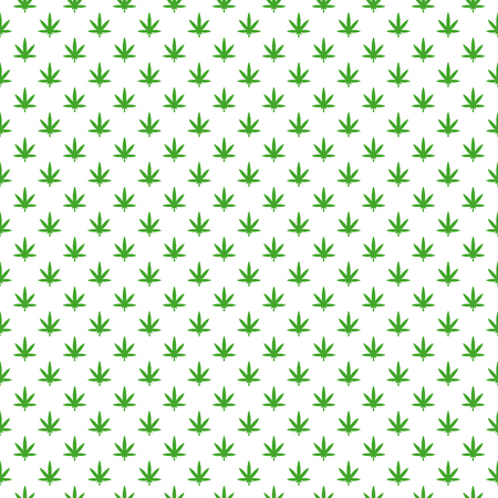 Simple marijuana leaf, hemp, cannabis pattern with various icons and symbols on white background flat vector illustrationのイラスト素材