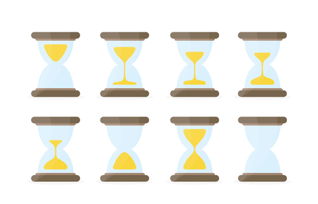 Hourglass illustration for animation frames. Colored sand clocks on white background. Use in game development, mobile games or motion graphic.のイラスト素材
