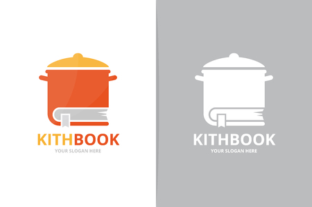 Vector pot and book logo combination. Kitchen and library symbol or icon. Unique pan and bookstore logotype design template.のイラスト素材