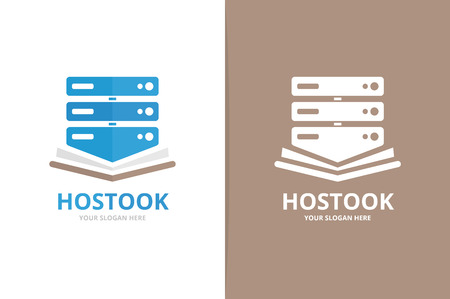 Vector host and open book logo combination. Server and bookstore symbol or icon. Unique data and library logotype design template.のイラスト素材