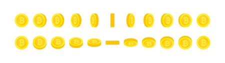 Set of vertical and horizontal rotation gold bitcoin coins. Cryptocurrency, digital money sprites for animation.のイラスト素材