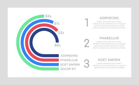 Set of green and blue, red elements for infographic presentation slides with charts, graphs, circlesのイラスト素材