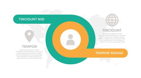 Set of turquoise, orange elements for infographic with world map presentation slides.のイラスト素材