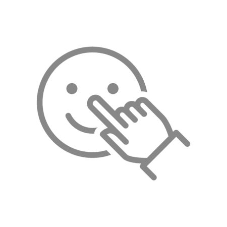 Human chooses a happy emoji line icon. Share a good mood, positive emotion symbol and sign vector illustration design. Isolated on white backgroundのイラスト素材