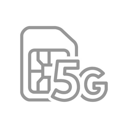 SIM card with 5G network line icon. Mobile slot, phone chip symbol