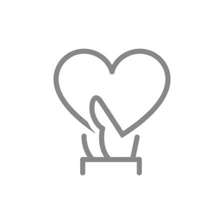Hand holds big heart line icon. Share a love, like, feedback symbolのイラスト素材
