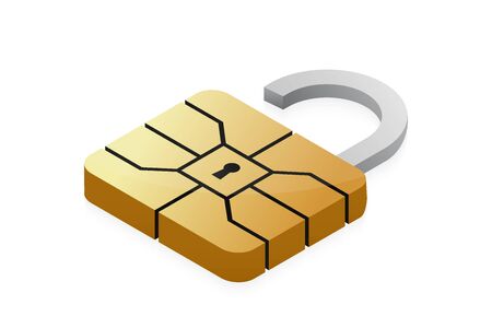 Credit card EMV chip padlock. Nfc security for banking payment. Business, financial illustration concept.のイラスト素材