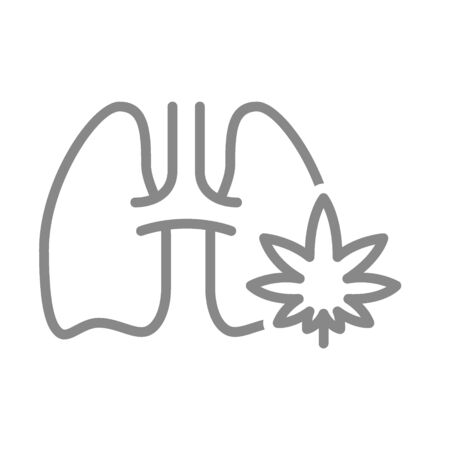 Human lungs with marijuana leaf line icon. Smoking cannabis, treatment symbolのイラスト素材