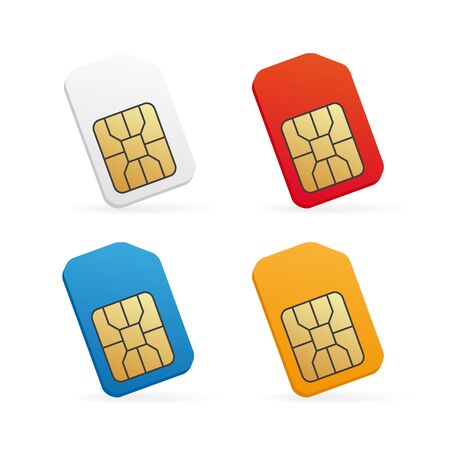 Realistic colored SIM card set. Mobile cellular phone sim-card.のイラスト素材