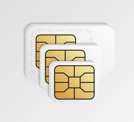 Blank SIM cards in different sizes. Standard, micro and nano phone card.のイラスト素材