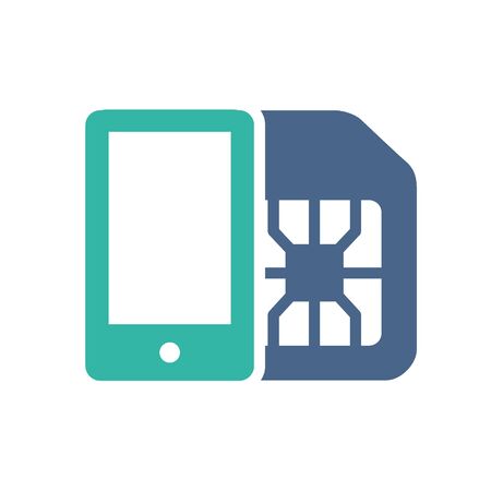 SIM card with mobile phone flat icon. Mobile slot, EMV chip symbol and sign vector illustration design. Isolated on white backgroundのイラスト素材