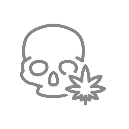 Human skull with marijuana leaf line icon. Cannabis treatment, anesthesia symbolのイラスト素材