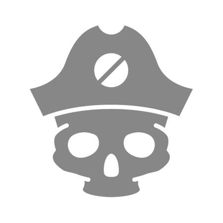 Skull with pirate captain hat grey icon. Tattoo sketch, cranium symbolのイラスト素材