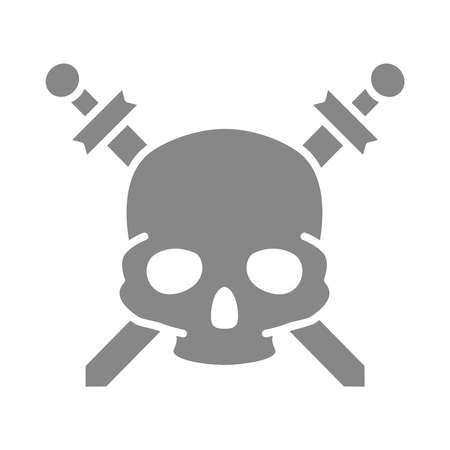 Pirate skull with crossed swords grey icon. Warning of death, danger symbolのイラスト素材