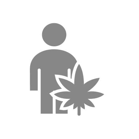 User profile with marijuana leaf gray icon. Drug addiction, cannabis treatment symbolのイラスト素材