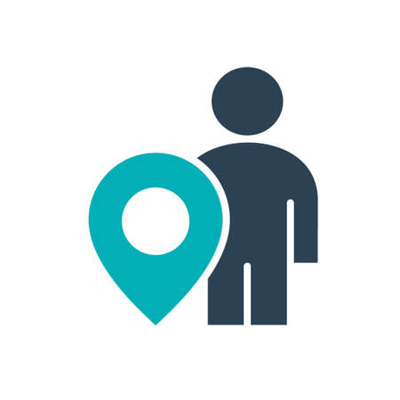 User profile with location mark colored icon. Human navigation, direction symbolのイラスト素材