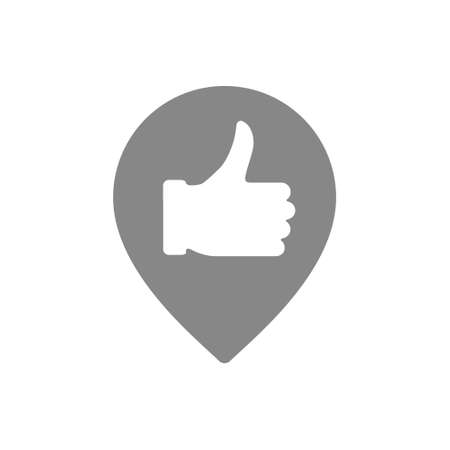 Thumb up with location mark, favorite place gray icon. Quality control, customer review symbolのイラスト素材