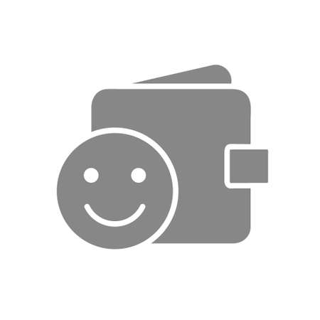 Wallet with happy face grey icon. Money insurance sign. Like, positive feedback symbolのイラスト素材