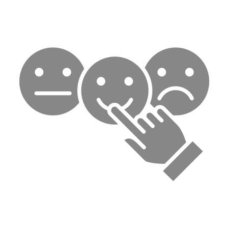 Hand puts happy, neutral, sad rating grey icon. Positive or negative feedback symbol.のイラスト素材
