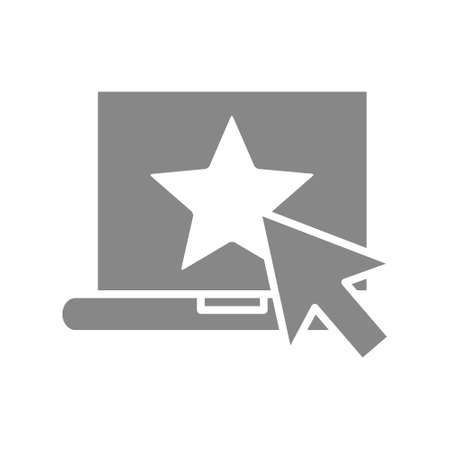 Laptop with star and cursor arrow grey icon. Customer satisfaction symbol.のイラスト素材