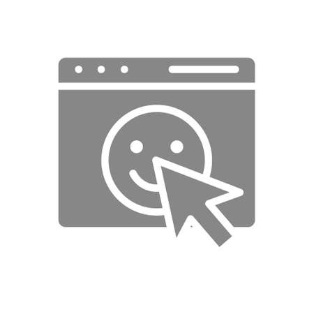 Email, webpage with happy face and arrow cursor gray icon. Smile rating symbol.のイラスト素材
