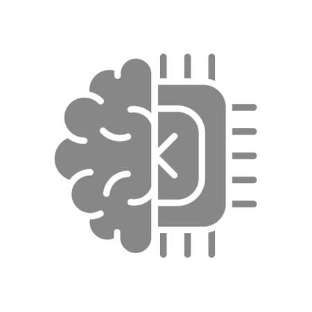 Brain with chip gray icon. Artificial intelligence symbolのイラスト素材