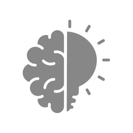 Human brain with light bulb gray icon. Creative idea symbol.のイラスト素材