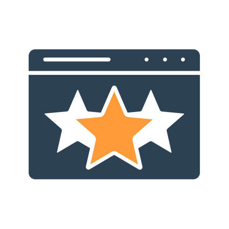 Web page with stars, online review colored icon. Feedback, add to favorites, three star rating symbolのイラスト素材