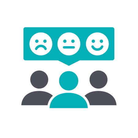 People with emotions in chat bubble colored icon. Client satisfaction, happy customers, positive...