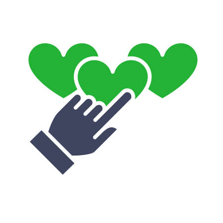 Hand puts three hearts rating colored icon. Customer satisfaction related symbolのイラスト素材