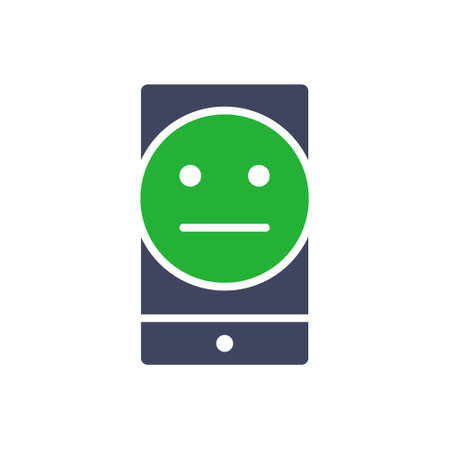 Smartphone with neutral face colored icon. Client unsatisfaction, not happy customer symbolのイラスト素材