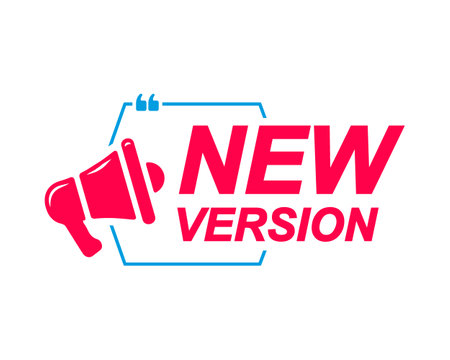 New Version labels. Speech bubbles with megaphone icon. Advertising and marketing sticker.のイラスト素材
