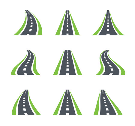 Highway symbols. Curved road, roadway, direction icons or signs conceptのイラスト素材