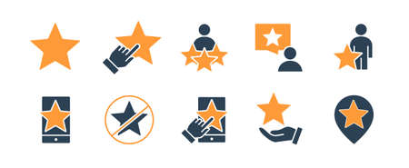 Set of star feedback colored icons. Customer review, rating, win, donation, social networks, quality control and more.のイラスト素材