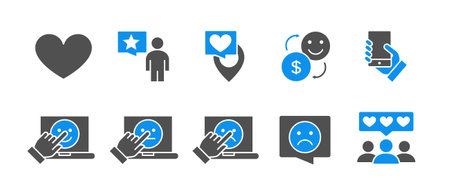 Set of feedback colored icons. Like and dislike, charity, favorite, quality control, customer review and more.のイラスト素材