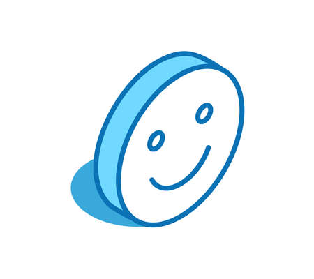 Positive emoji isometric icon. Good emotions, happy face 3D line symbol.のイラスト素材