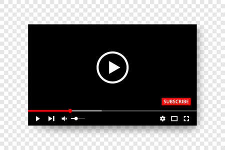 Web video player interface design for media webpage. Video full frame element to blog channel. Multimedia player interface mockup template.のイラスト素材