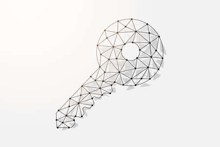 3d Key low poly symbol with connected dots. Security, secret, private design vector illustration. Key polygonal wireframe.のイラスト素材