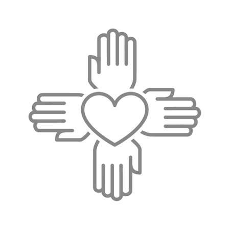 Four hands circle with heart line icon. Charity organization, teamwork, friendship symbolのイラスト素材