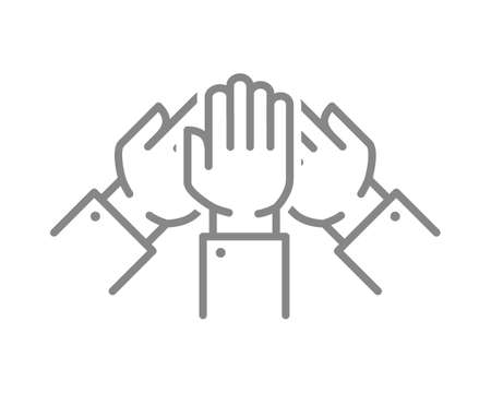 Team work line icon. Three raised hands, success, charity symbolのイラスト素材