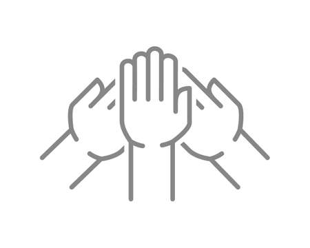 Stack of three hands line icon. Team, unity, friendship symbol isolated on white background.のイラスト素材