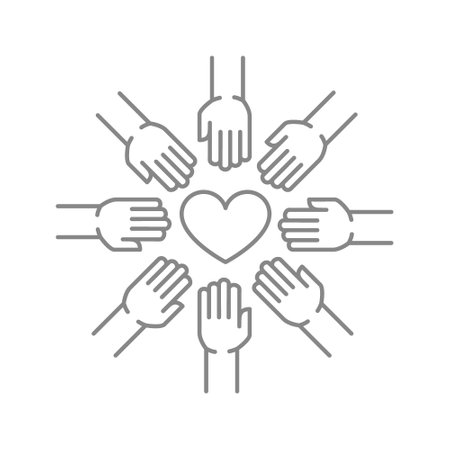Hands circle and heart line icon. Team work, charity organization, donation symbolのイラスト素材