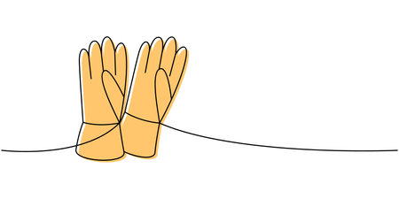 Cleaning gloves one line colored continuous drawing. Cleaning service tools continuous one line illustration. Vector linear illustration.のイラスト素材