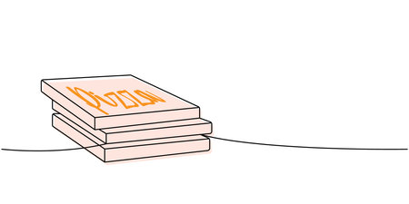 Pizza boxes one line colored continuous drawing. Traditional italian fast food continuous one line illustration. Vector linear illustration.のイラスト素材