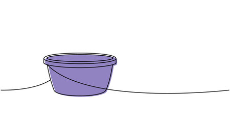 Plastic basin, cleaning bowl, water bucket one line colored continuous drawing. Cleaning service tools continuous one line illustration.のイラスト素材