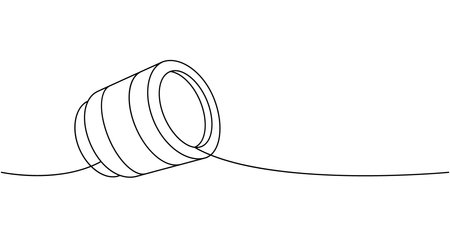 Camera lens one line continuous drawing. Professional photo equipment. Vector linear illustration.のイラスト素材