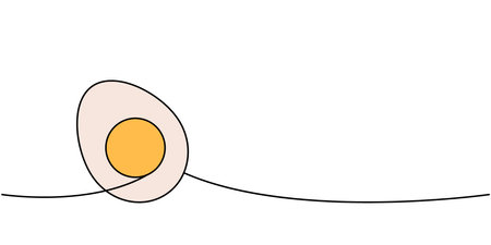 Boiled sliced egg one line colored continuous drawing. Organic farm product. Vector illustrationのイラスト素材