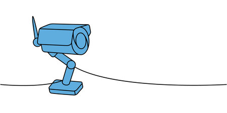 Security video camera one line colored continuous drawing. Video surveillance. Vector illustrationのイラスト素材